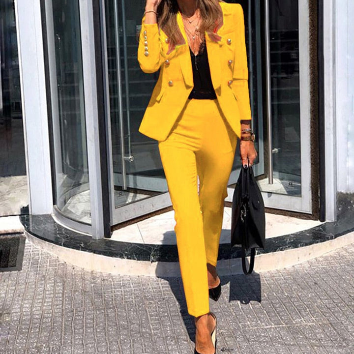 Serra | Women’s Elegant Blazer and Trousers Set with Gold Buttons
