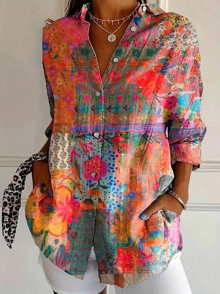 Elowise | Women's Colorful Printed Half Sleeve Blouse with Buttons