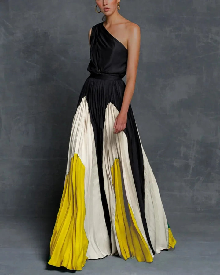 Evania | Women’s One-Shoulder Maxi Dress with Colorful Skirt