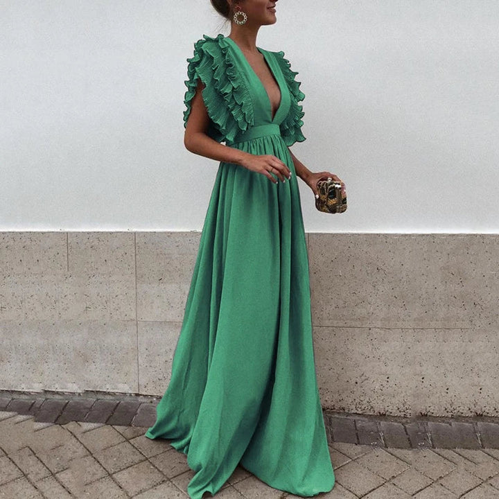 Selene | Women’s Elegant Maxi Dress with V-neck and Ruffle Sleeves