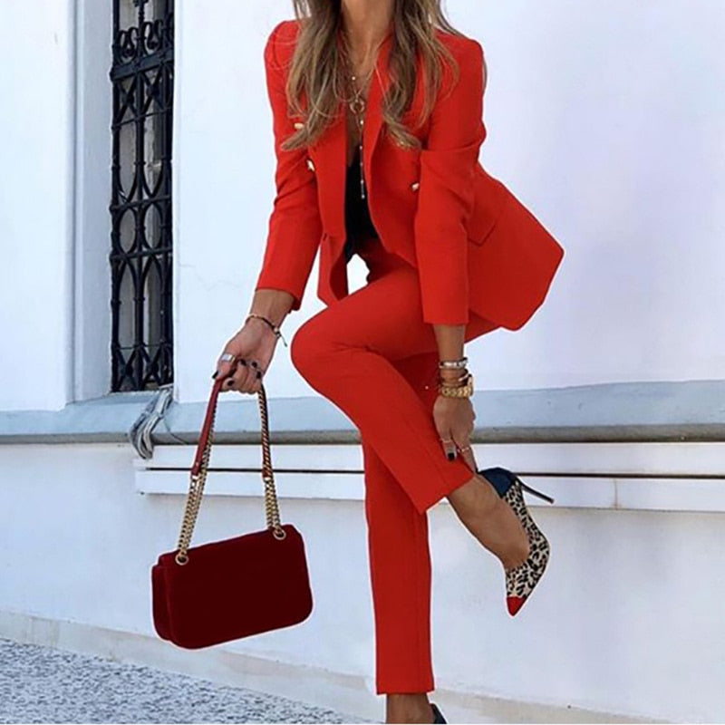 Serra | Women’s Elegant Blazer and Trousers Set with Gold Buttons