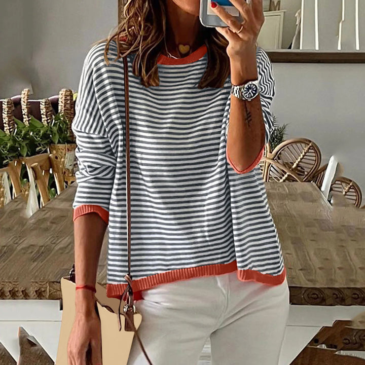 Marina | Women’s Striped Sweater with Ribbed Cuff Hem