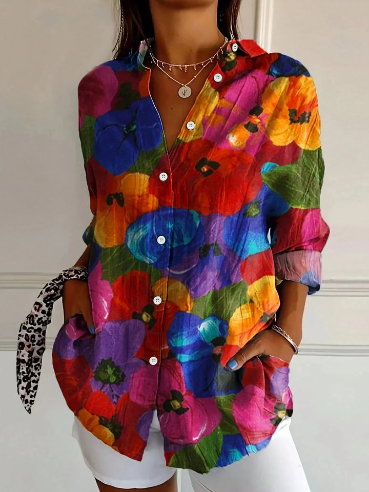 Elowise | Women's Colorful Printed Half Sleeve Blouse with Buttons