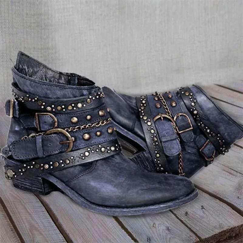 Elowyn | Women’s Vintage Studded Strap Ankle Boots