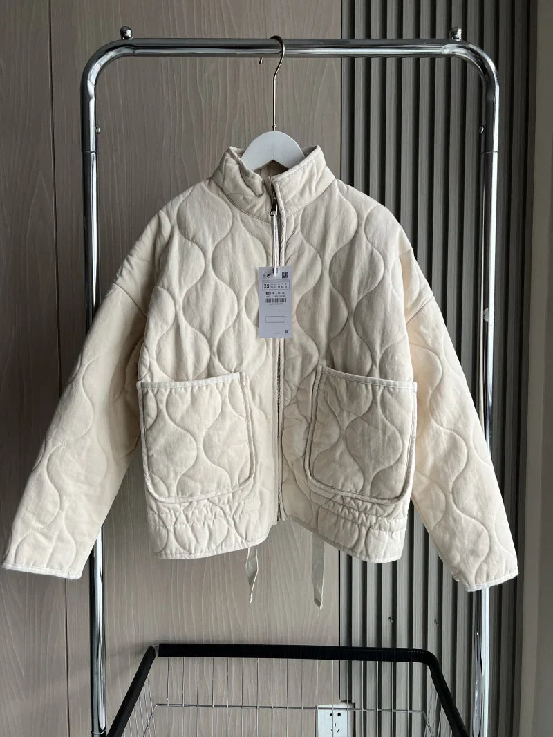 Arlene | Women’s Quilted Cotton Jacket with Stand Collar and Pockets