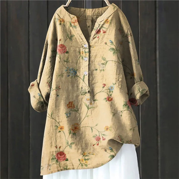 Coralie | Women’s Half Buttons Floral Blouse with Half Sleeves