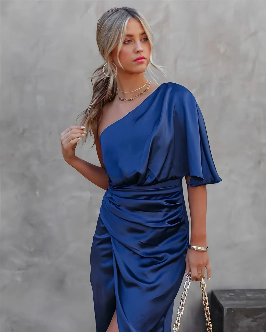 Elowira | Women’s Elegant Silk Formal Dress with Asymmetric and Slit