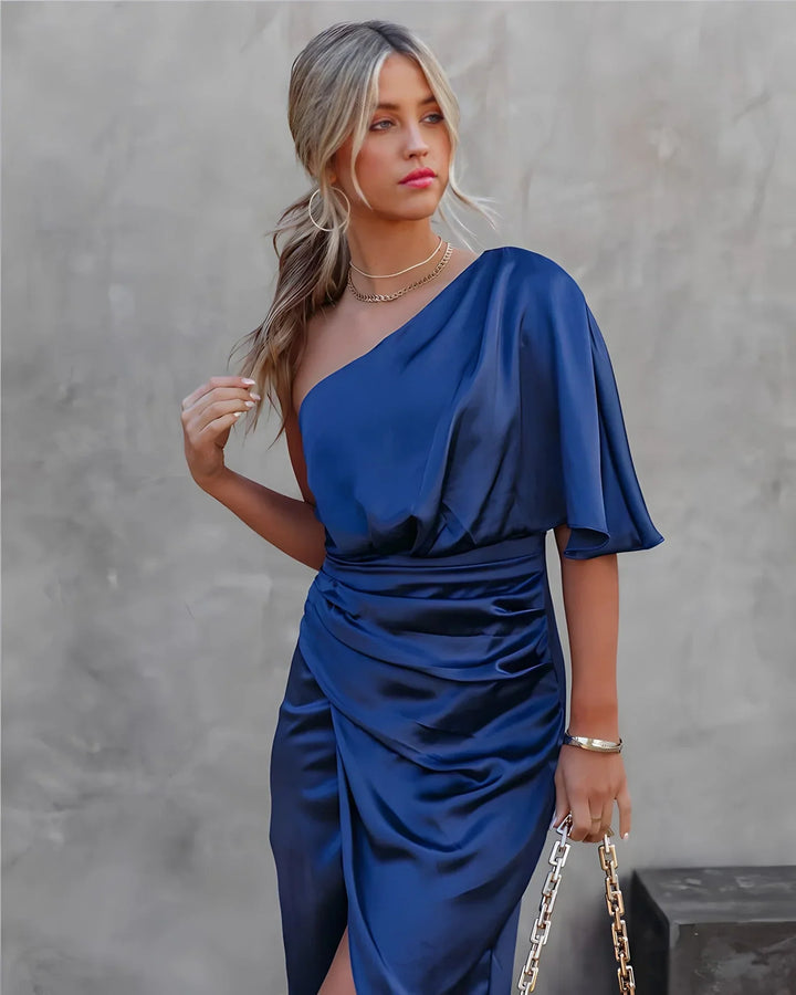 Elowira | Women’s Elegant Silk Formal Dress with Asymmetric and Slit
