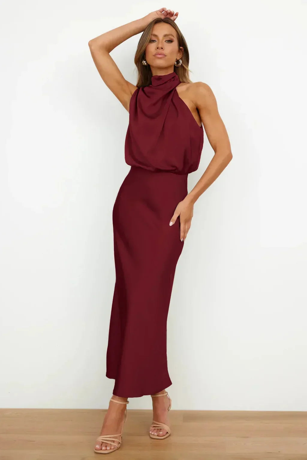 Marzelle | Women's Elegant Halter Satin Dress