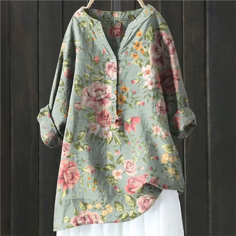 Coralie | Women’s Half Buttons Floral Blouse with Half Sleeves