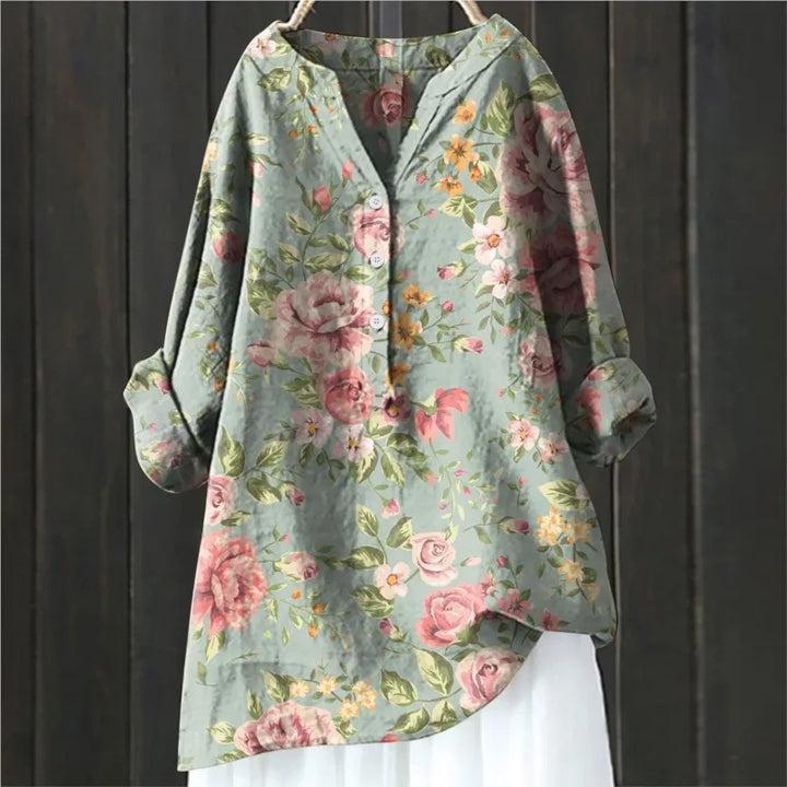 Coralie | Women’s Half Buttons Floral Blouse with Half Sleeves