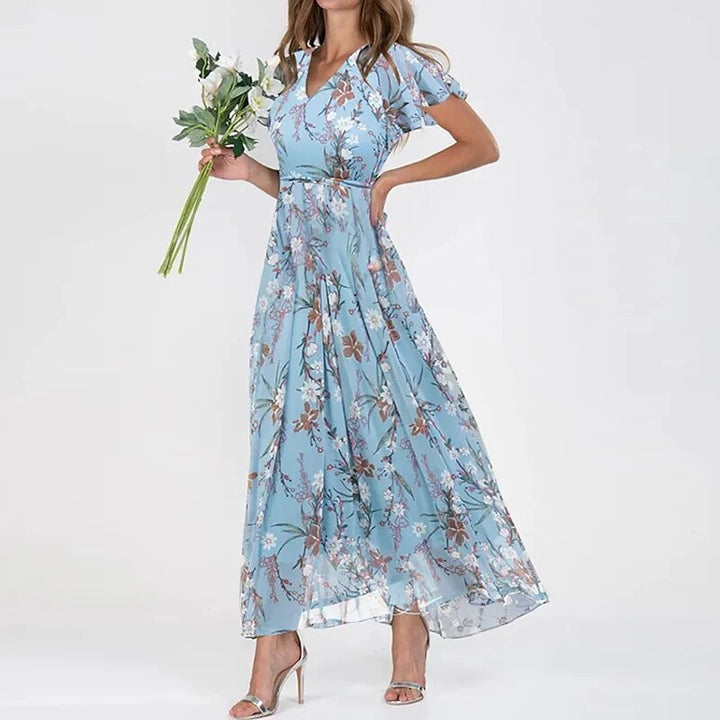 Virelle | Women’s Long Floral Summer Dress with V-neck