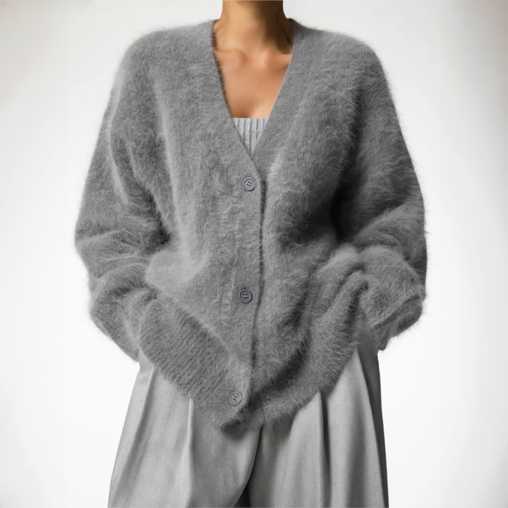 Anna | Women’s Fluffy V-neck Knit Cardigan with Buttons