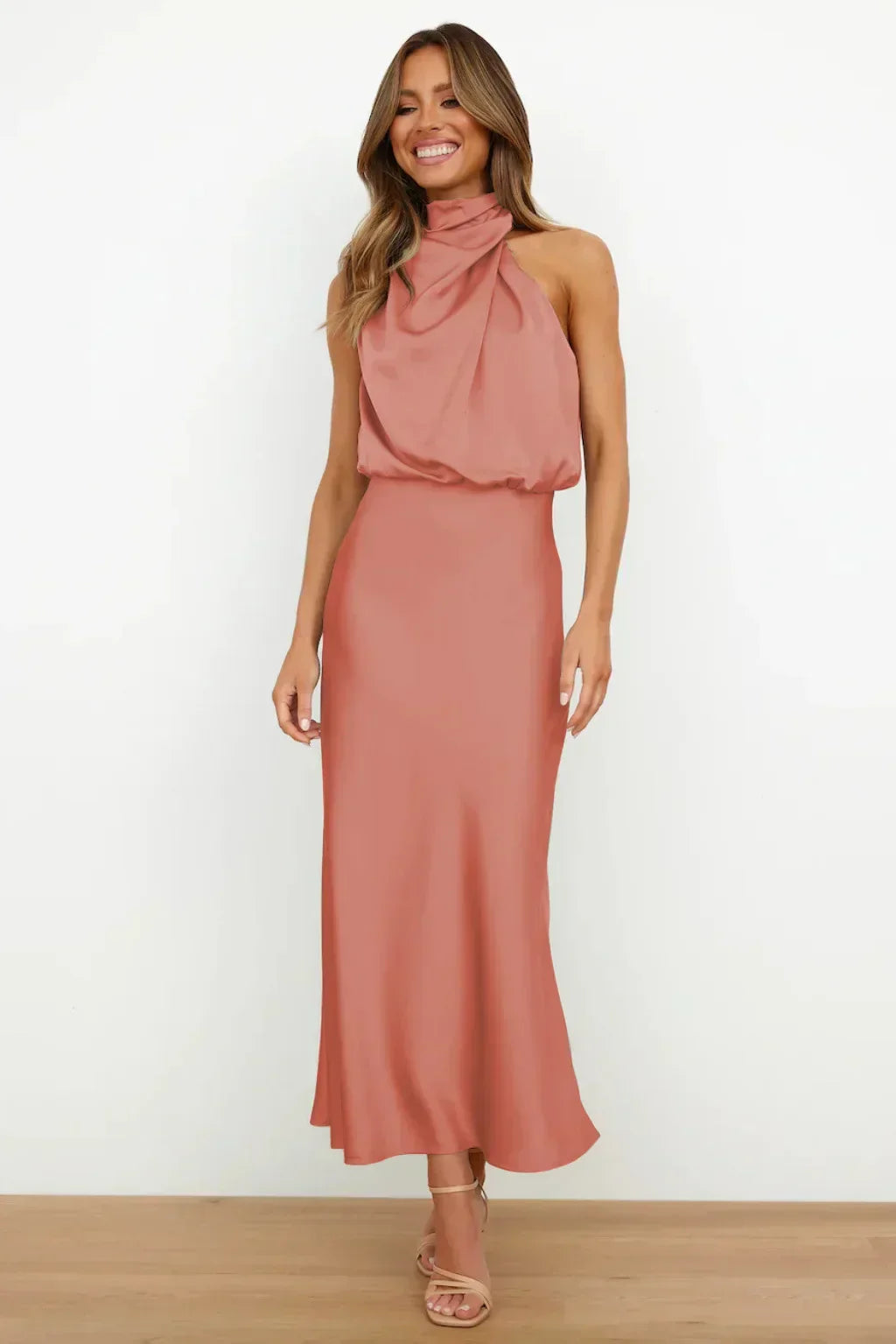 Marzelle | Women's Elegant Halter Satin Dress