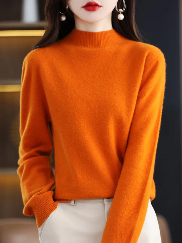Elara | Women’s Round Neck Wool Knit Sweater with Ribbed Cuff