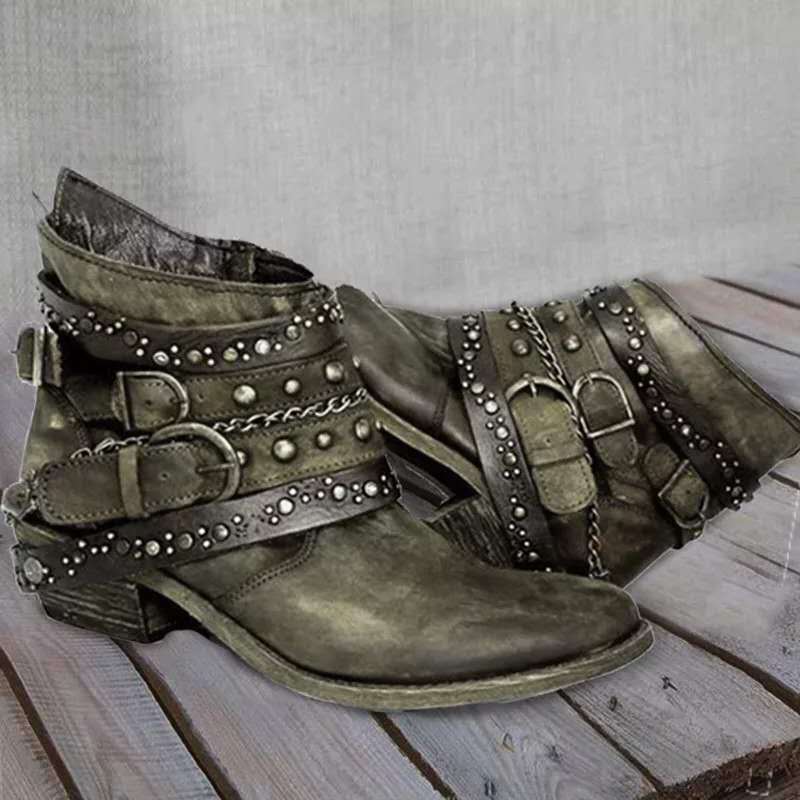 Elowyn | Women’s Vintage Studded Strap Ankle Boots