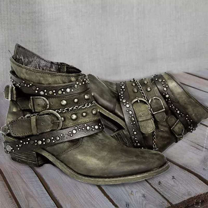 Elowyn | Women’s Vintage Studded Strap Ankle Boots