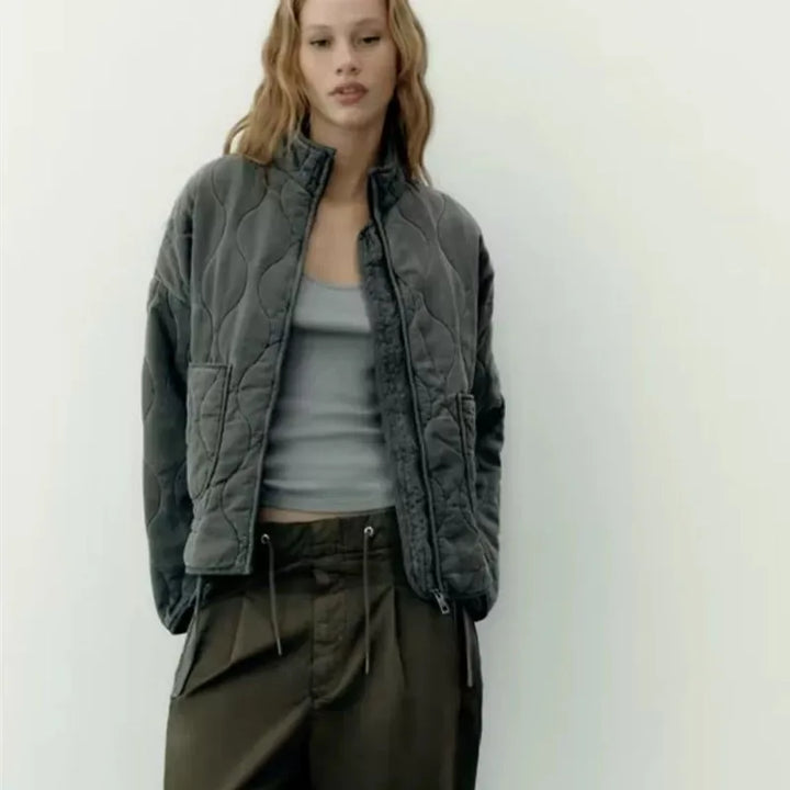Arlene | Women’s Quilted Cotton Jacket with Stand Collar and Pockets