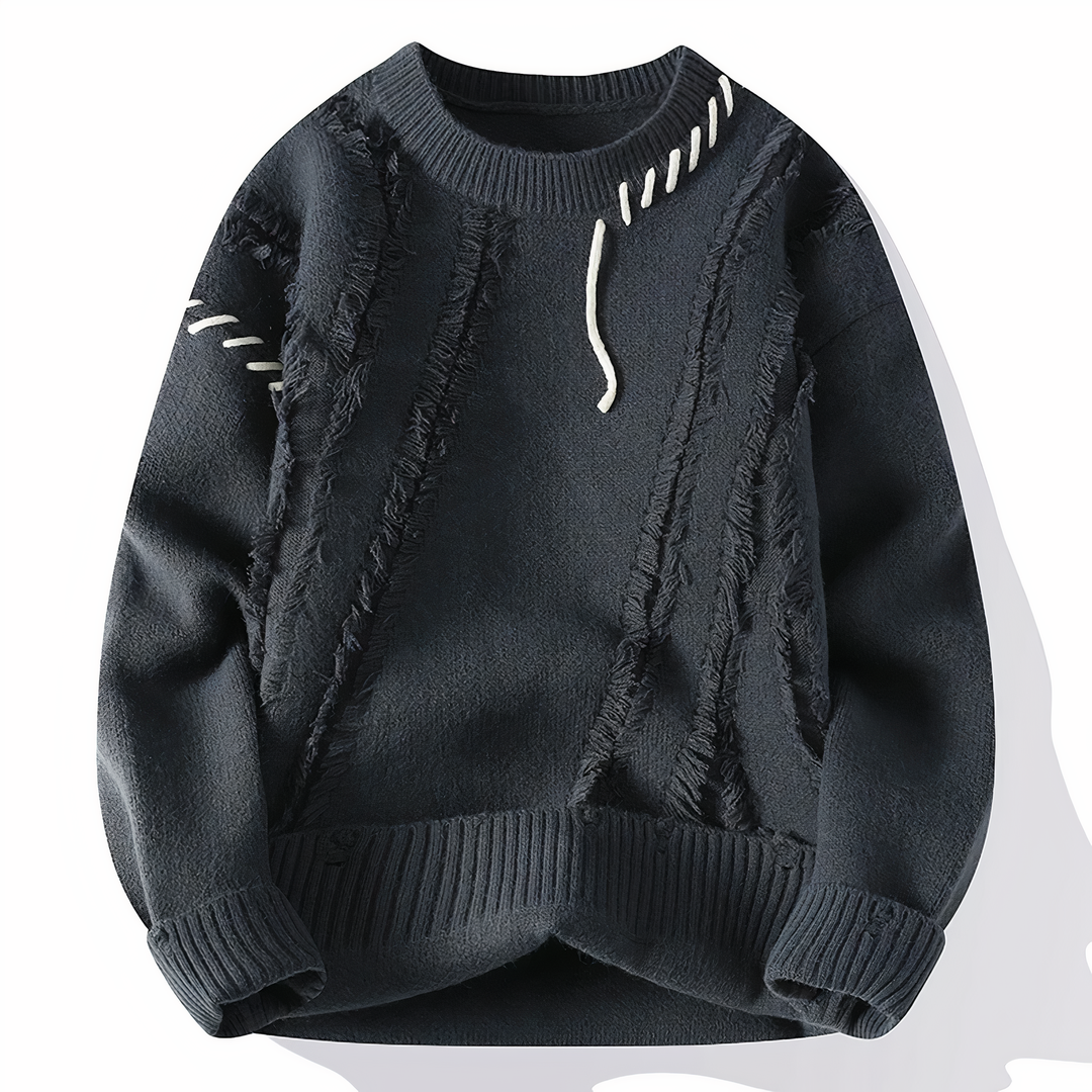 Ronan | Men's Textured Knit Sweater with Distressed Stitch Detailing