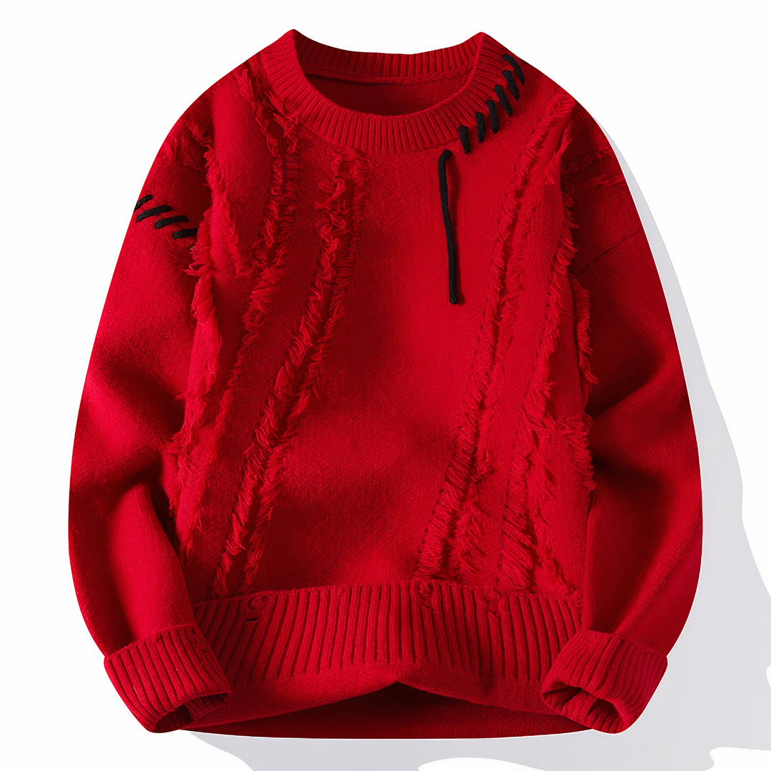 Ronan | Men's Textured Knit Sweater with Distressed Stitch Detailing