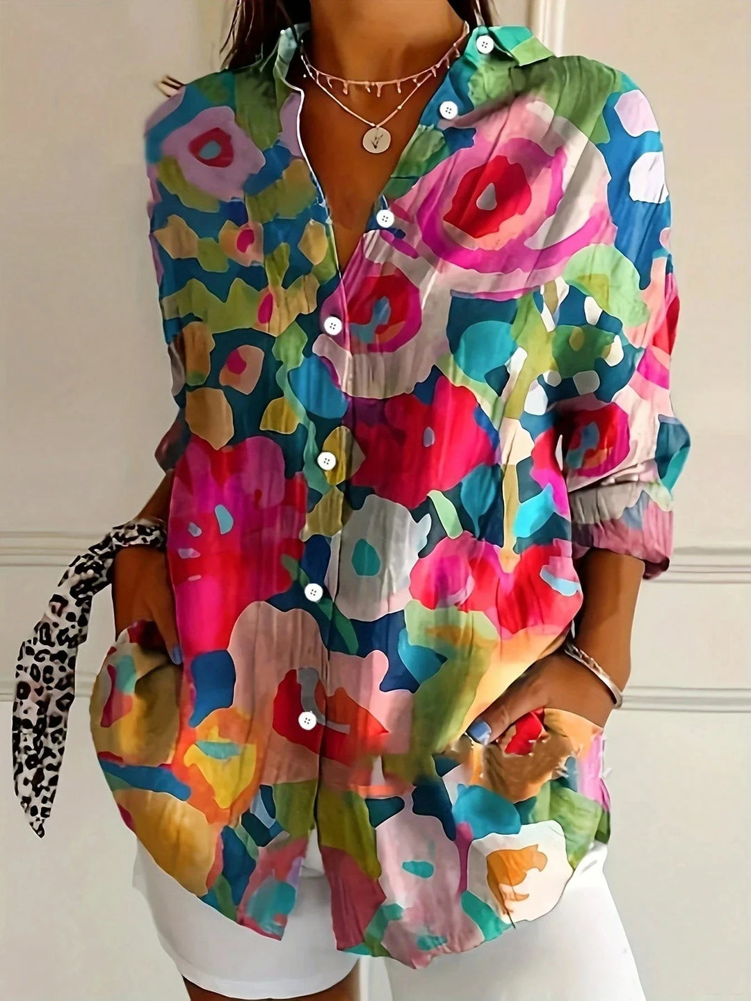 Elowise | Women's Colorful Printed Half Sleeve Blouse with Buttons