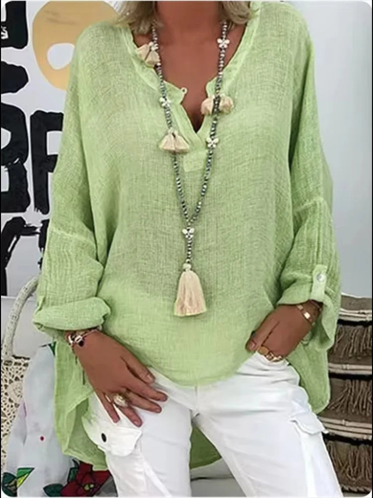Sorrel | Women's Loose Linen Blouse with Long Sleeve and V-neck