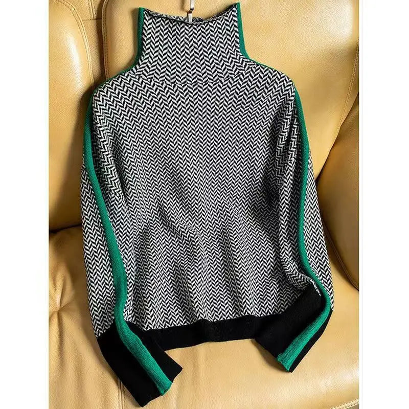 Viretta | Women's Herringbone Knit High Neck Sweater