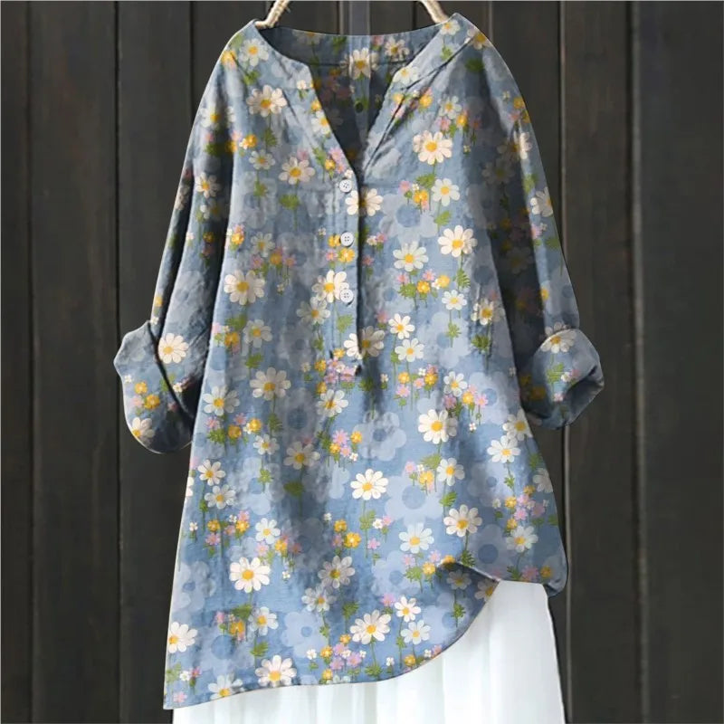 Coralie | Women’s Half Buttons Floral Blouse with Half Sleeves