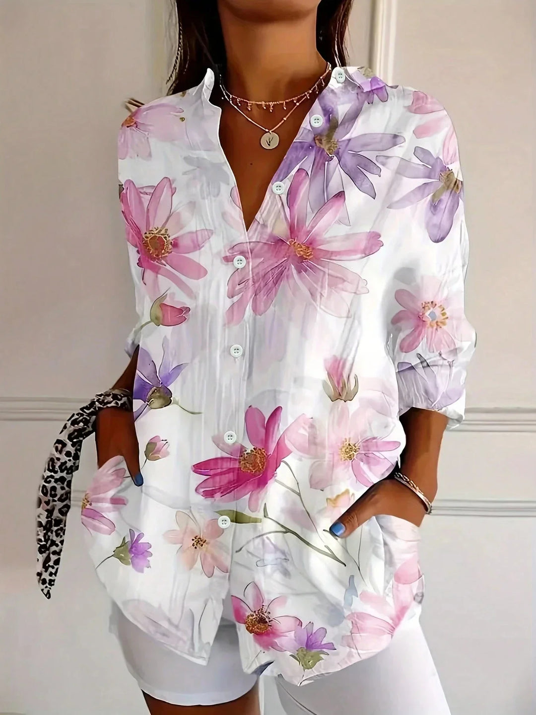 Elowise | Women's Colorful Printed Half Sleeve Blouse with Buttons