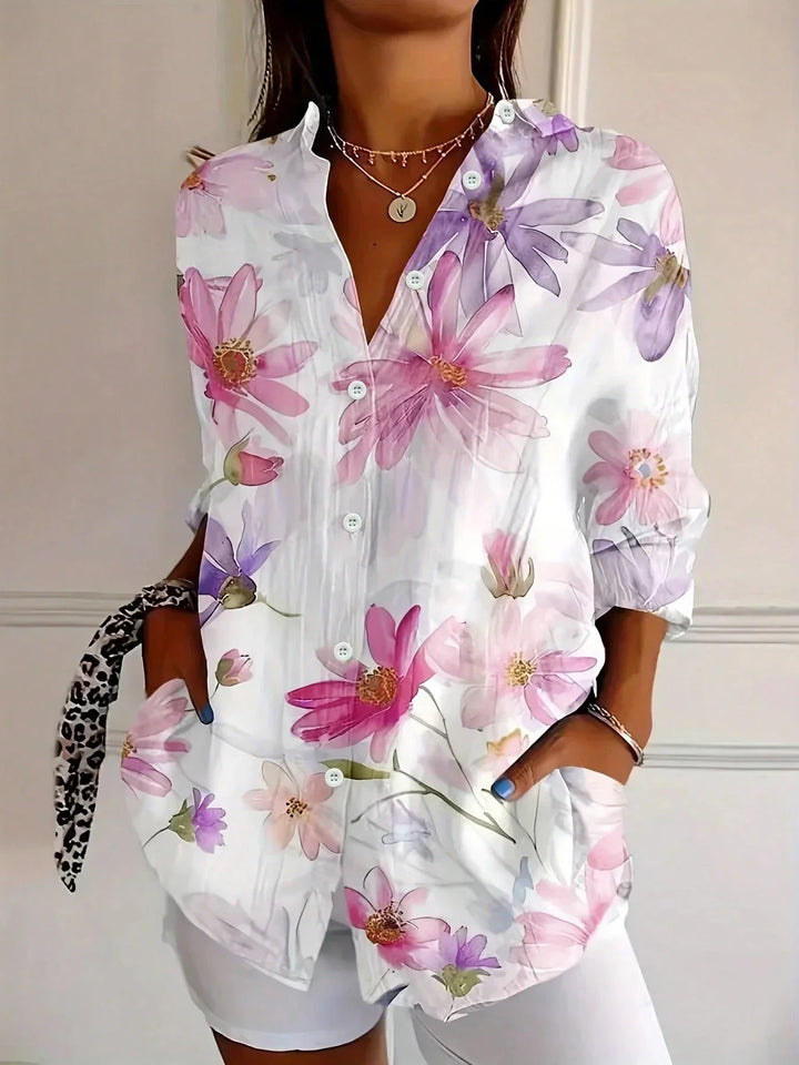 Elowise | Women's Colorful Printed Half Sleeve Blouse with Buttons