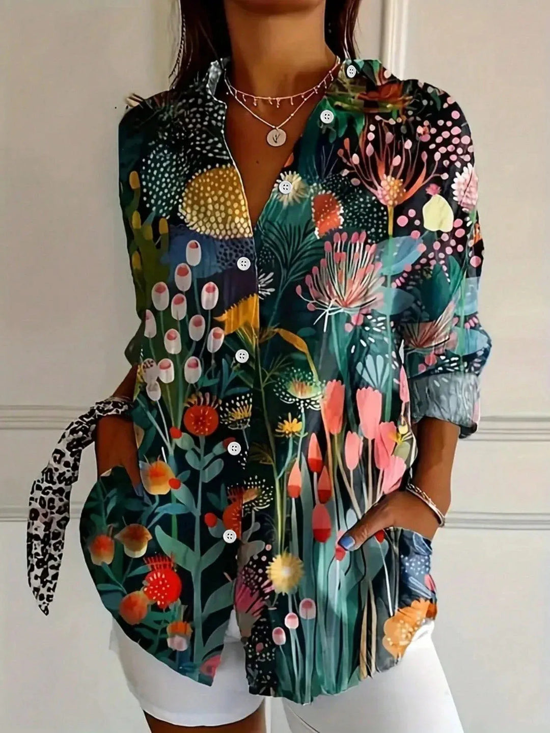 Elowise | Women's Colorful Printed Half Sleeve Blouse with Buttons