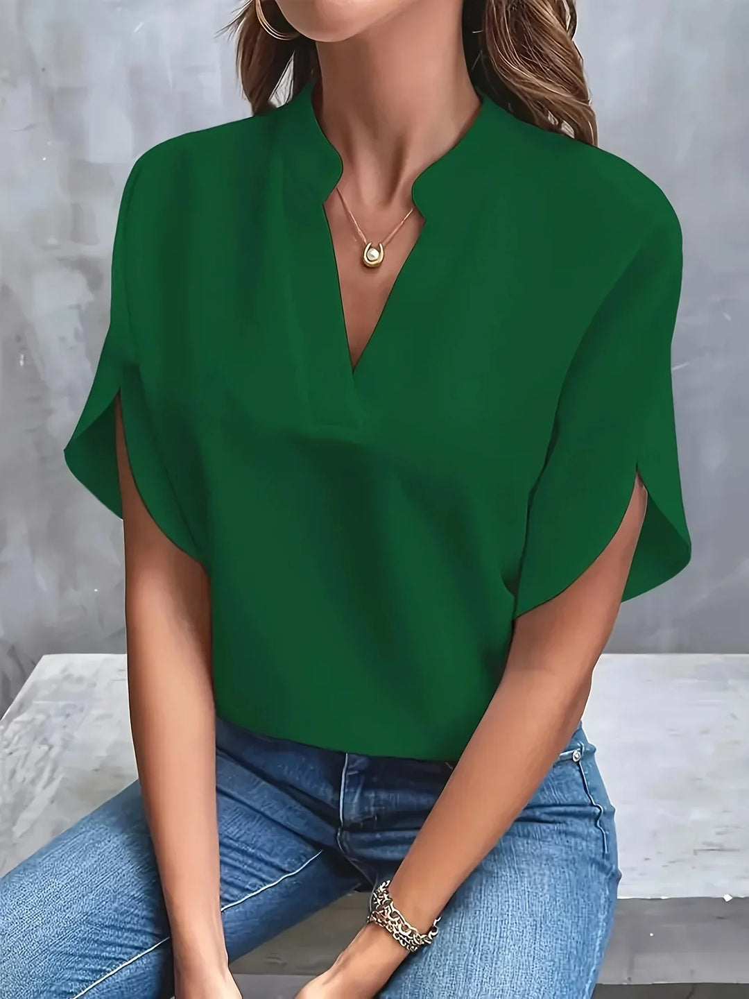 Vionne | Women's Lightweight V-neck Blouse with Sleeve Slit