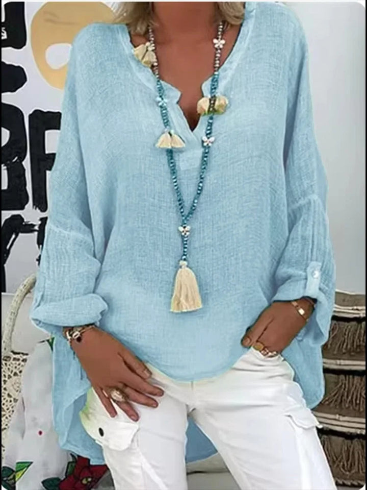 Sorrel | Women's Loose Linen Blouse with Long Sleeve and V-neck