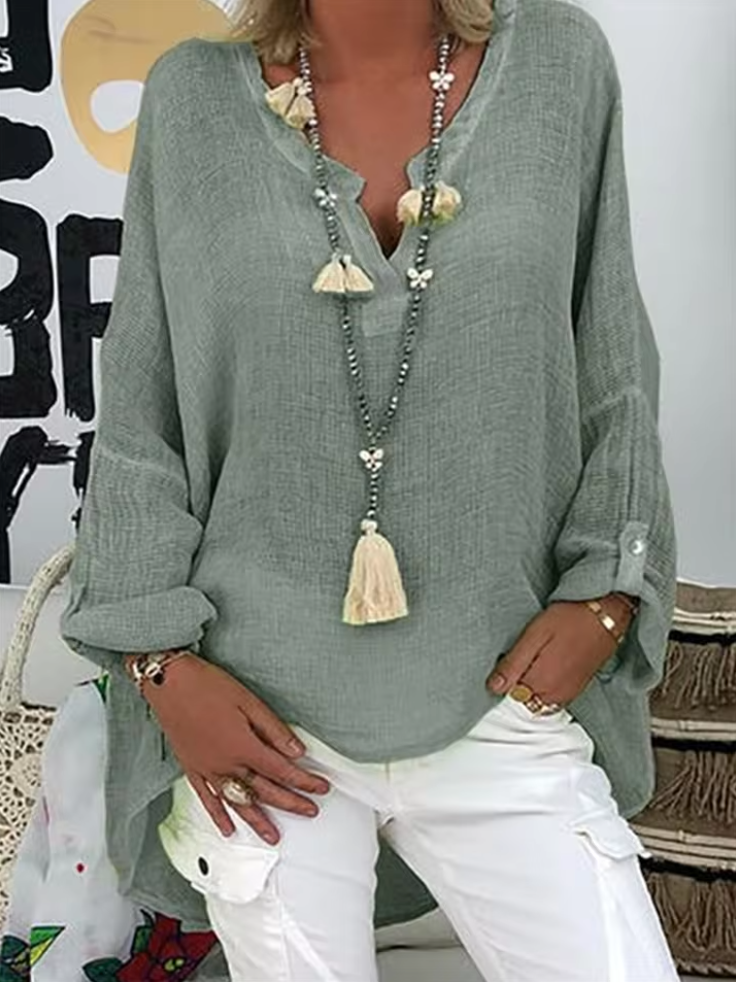 Sorrel | Women's Loose Linen Blouse with Long Sleeve and V-neck