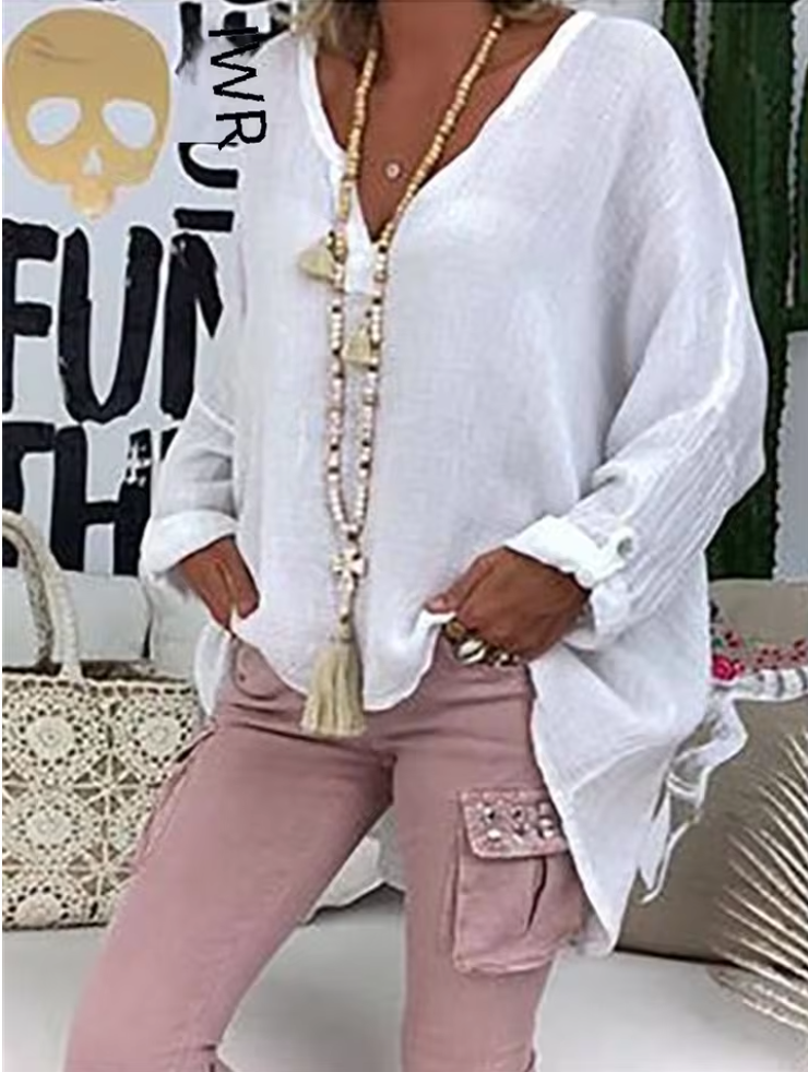 Sorrel | Women's Loose Linen Blouse with Long Sleeve and V-neck