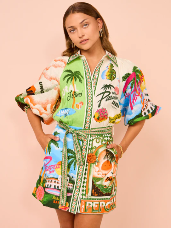 Marvelle | Women’s Tropical Mini Dress with Polo Collar and Belt