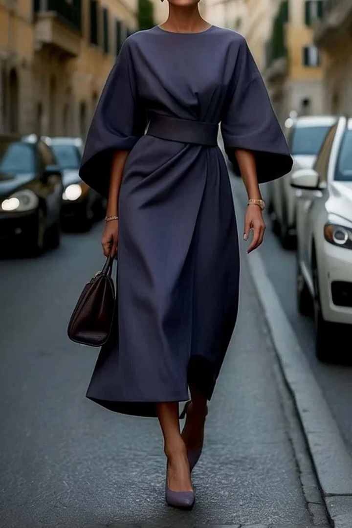 Elvira | Women’s Batwing Sleeve Midi Dress with Waist Belt