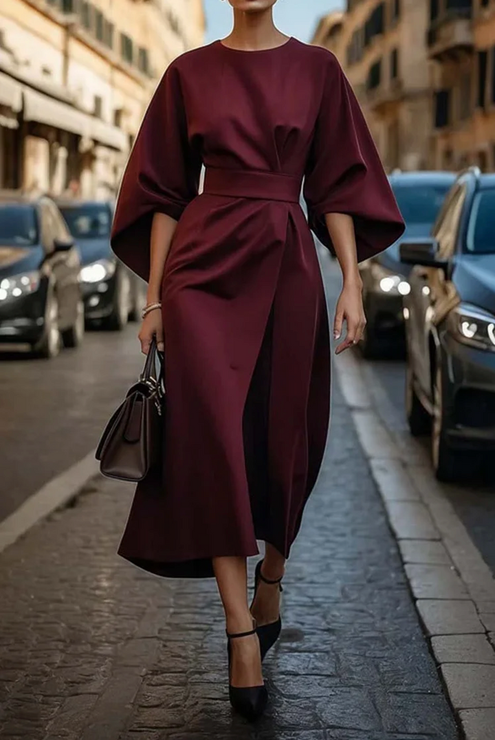 Elvira | Women’s Batwing Sleeve Midi Dress with Waist Belt