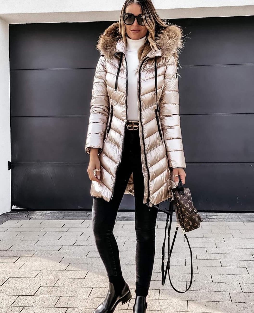 Victoria | Women's Padded Mid-Length Jacket with Fur Lined Hood