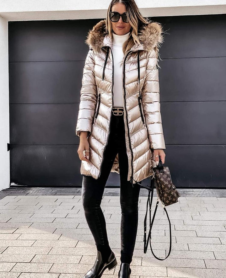 Victoria | Women's Padded Mid-Length Jacket with Fur Lined Hood