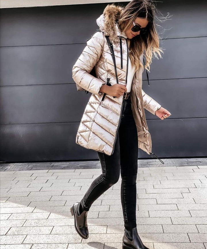 Victoria | Women's Padded Mid-Length Jacket with Fur Lined Hood