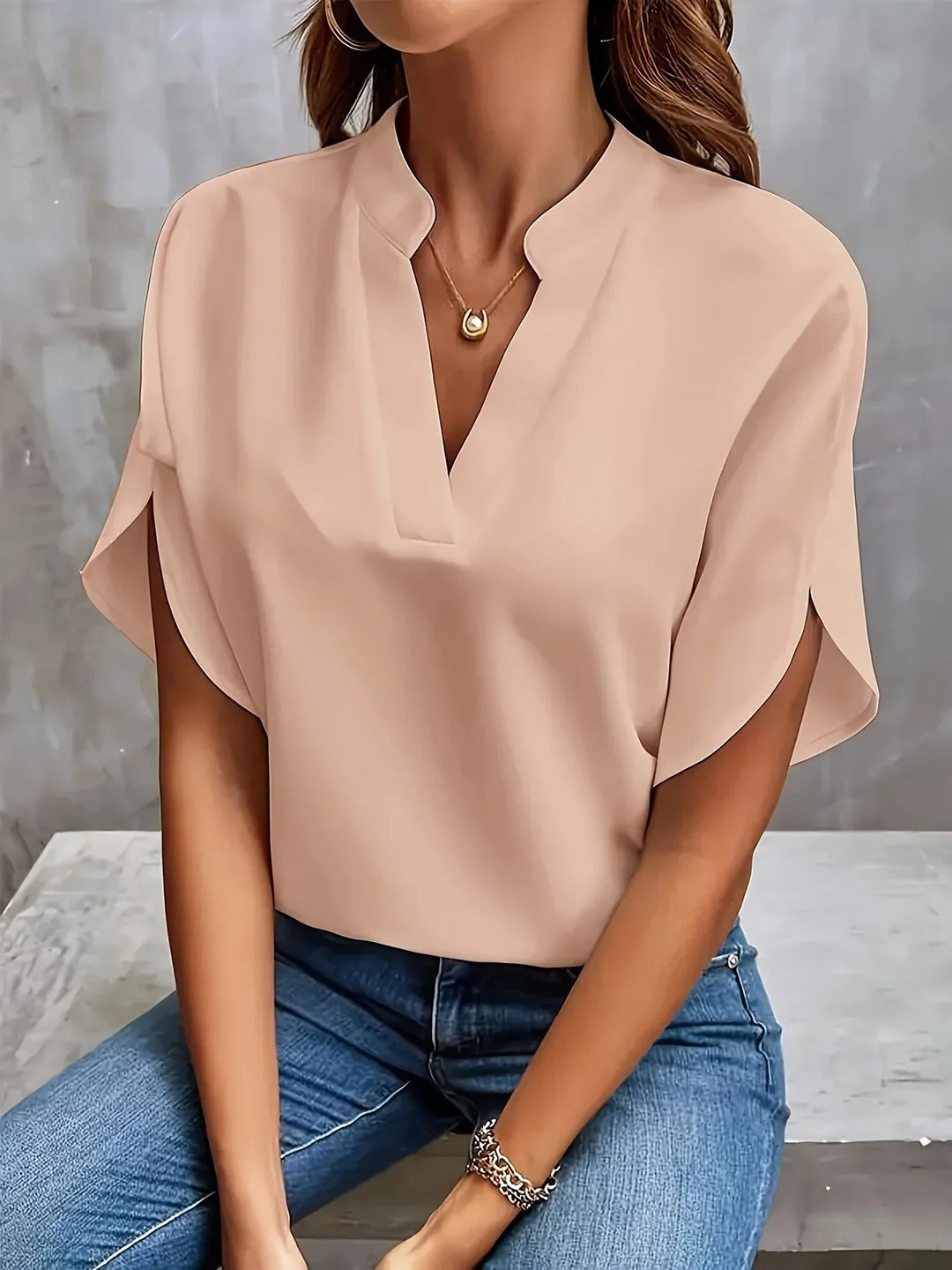 Vionne | Women's Lightweight V-neck Blouse with Sleeve Slit