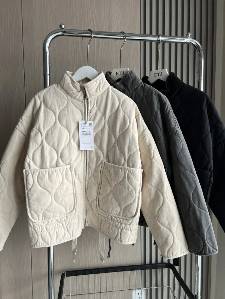 Arlene | Women’s Quilted Cotton Jacket with Stand Collar and Pockets