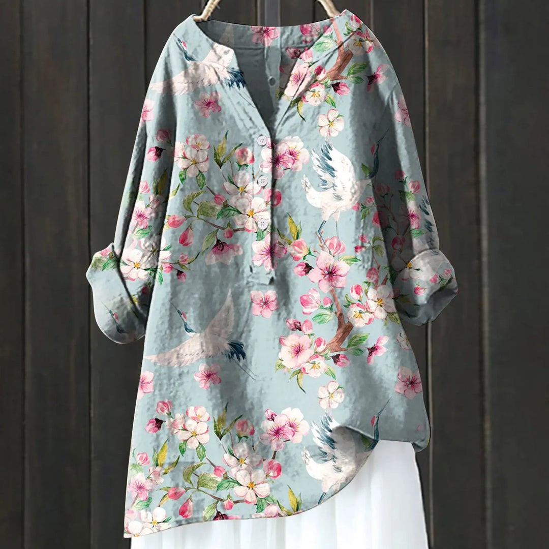 Coralie | Women’s Half Buttons Floral Blouse with Half Sleeves