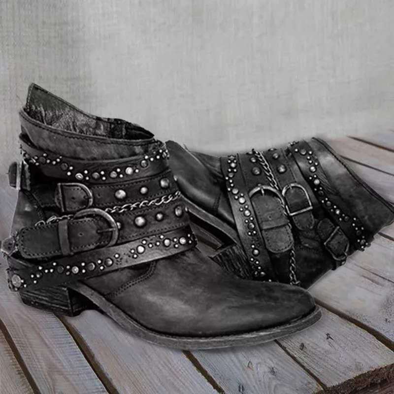 Elowyn | Women’s Vintage Studded Strap Ankle Boots