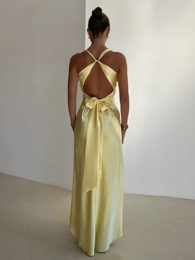 Oceane | Women’s Sleeveless Satin Party Dress with Deep V-neck