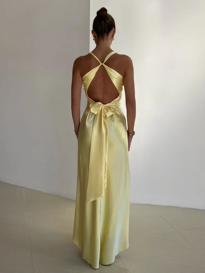 Oceane | Women’s Sleeveless Satin Party Dress with Deep V-neck