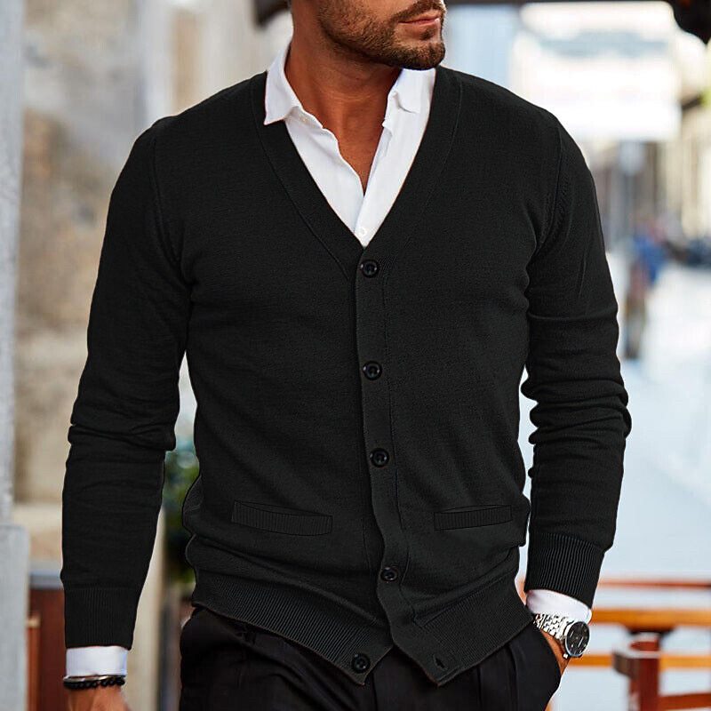Julian | Men’s Casual V-neck Cardigan with Pockets and Ribbed Cuff