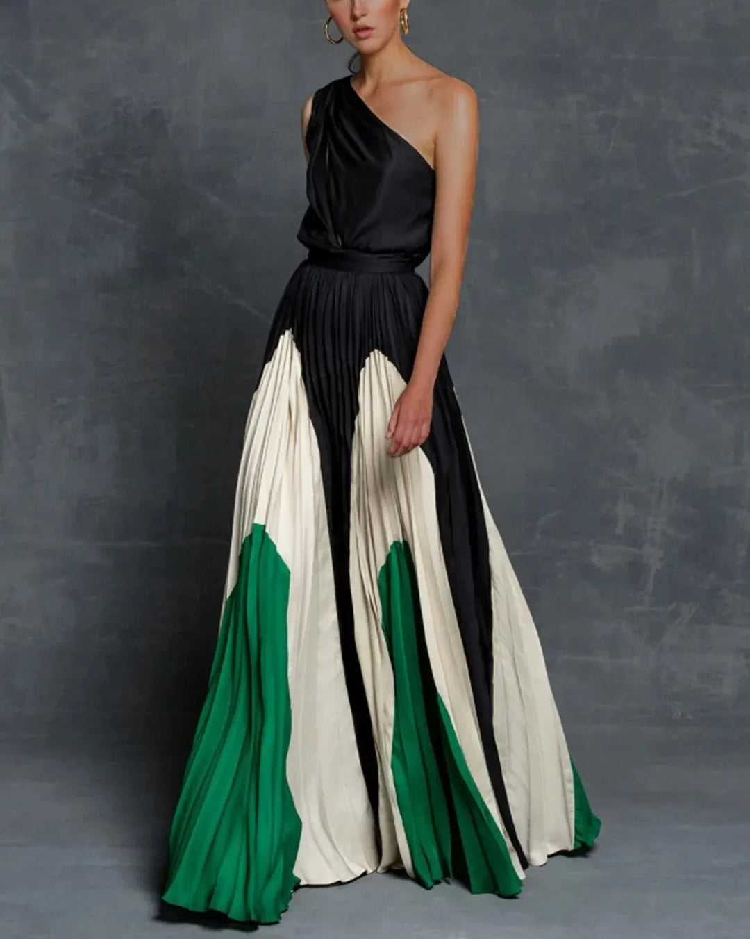 Evania | Women’s One-Shoulder Maxi Dress with Colorful Skirt