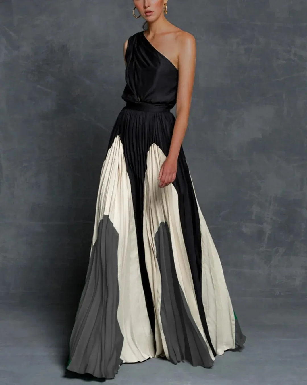 Evania | Women’s One-Shoulder Maxi Dress with Colorful Skirt